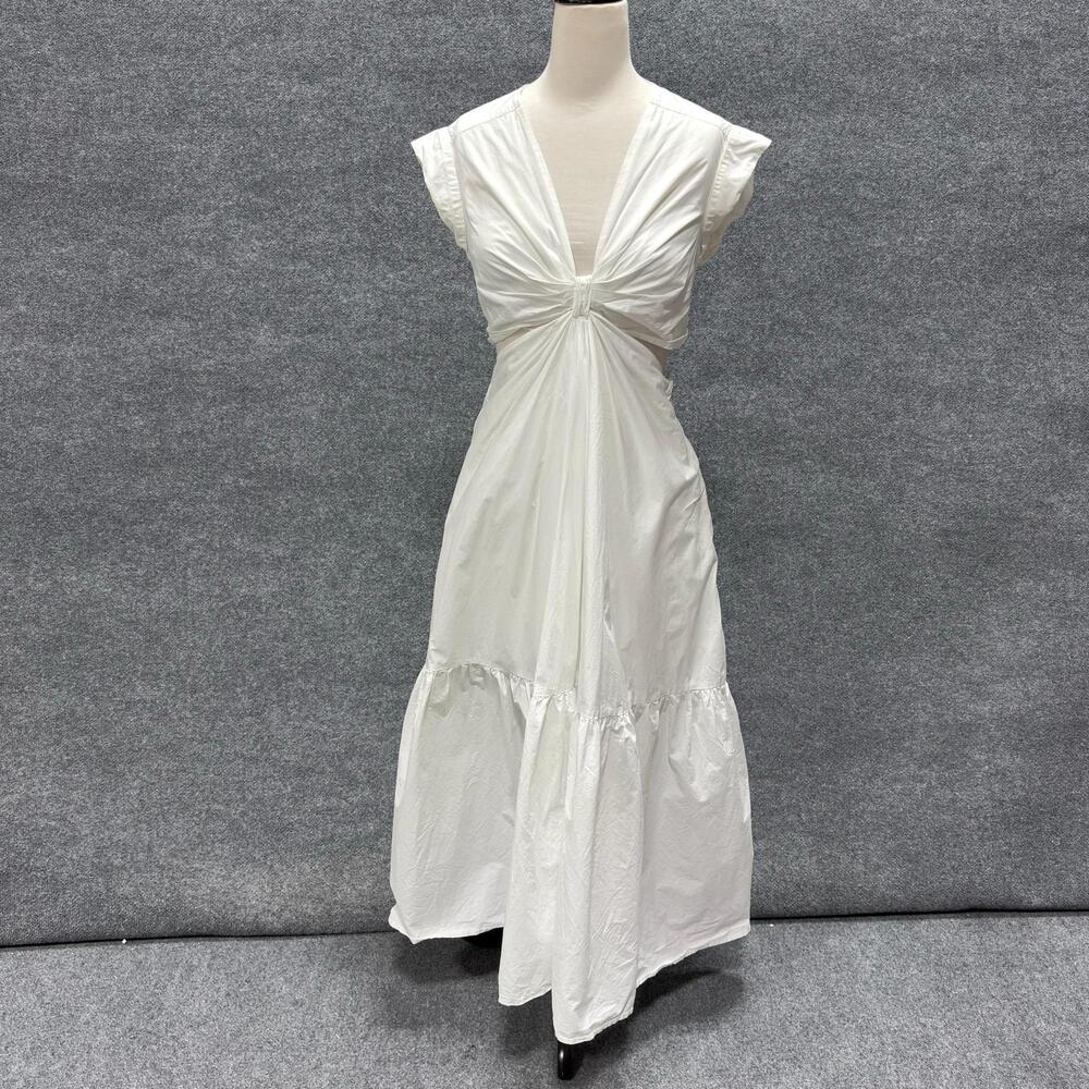 A.L.C. Dress Womens 4 White V Neck Cutout Maxi Sundress Ruched Tiered Boho Beach